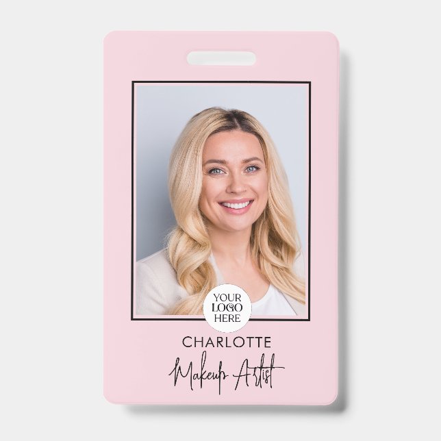 Blush Pink Script Logo Photo Makeup  Badge (Front)