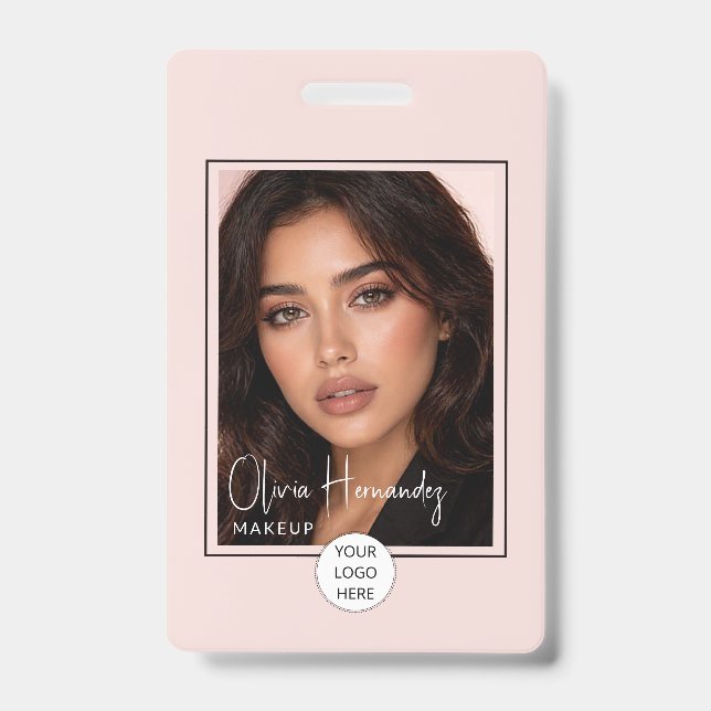 Blush Pink Script Logo Photo Makeup  Badge (Front)