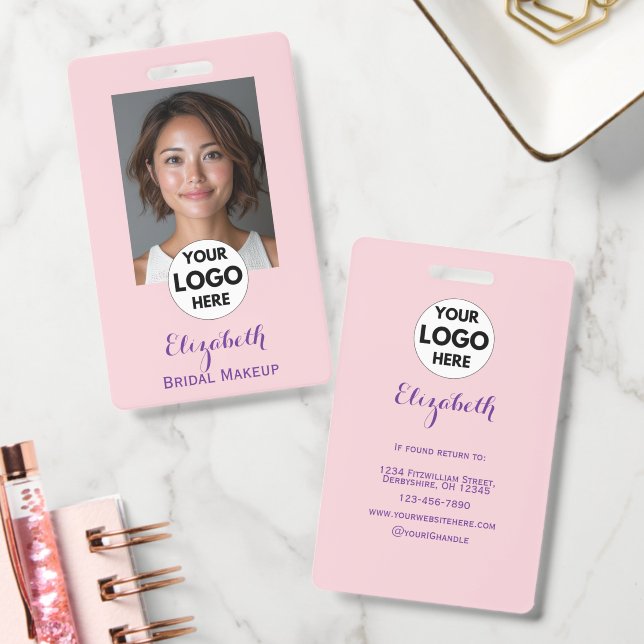 Blush Pink Script Logo Photo Makeup Badge (Office)