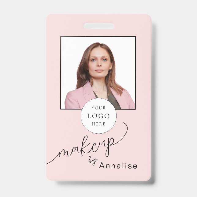 Blush Pink Script Logo Photo Makeup Badge (Front)