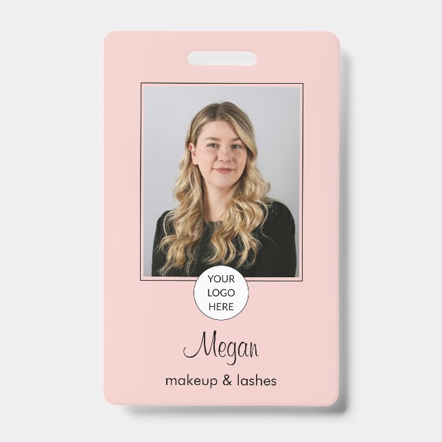 Blush Pink Script Logo Photo Makeup Badge (Front)