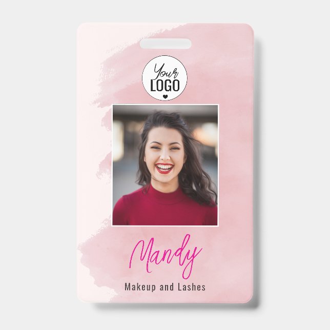 Blush Pink Script Logo Photo Makeup Badge (Front)