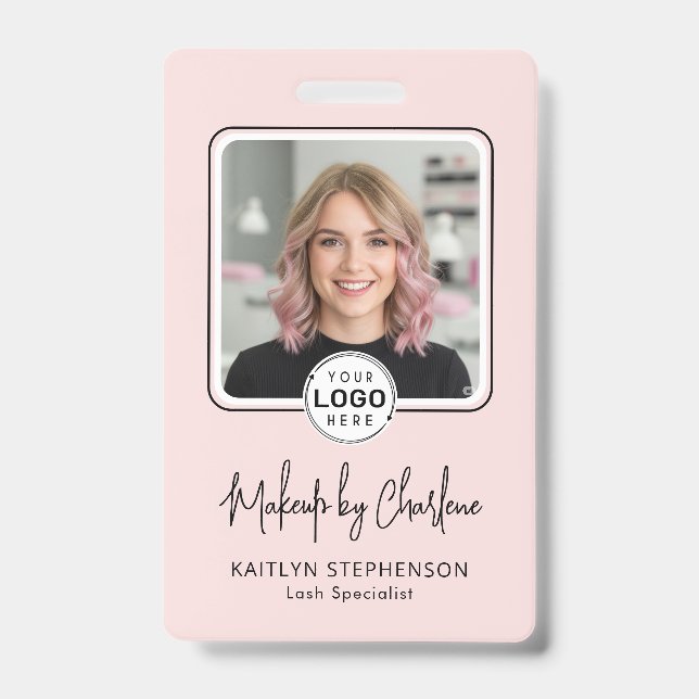 Blush Pink Script Logo Photo Makeup  Badge (Front)