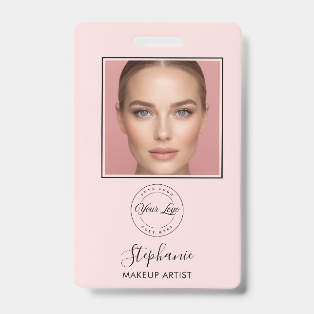 Blush Pink Script Logo Photo Makeup Badge (Front)