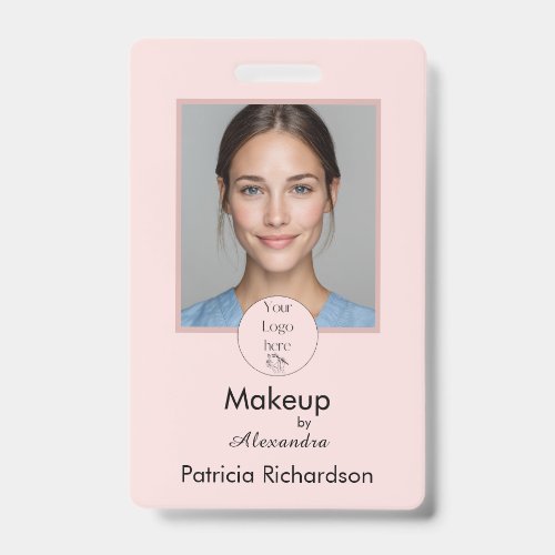 Blush Pink Script Logo Photo Makeup Employee Badge
