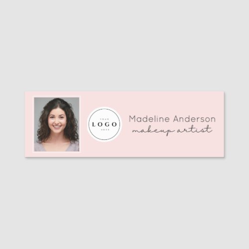 Blush Pink Script Logo Photo Makeup Name Tag