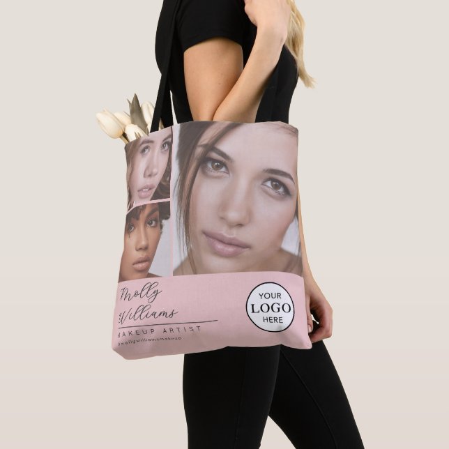 Blush Pink Script Logo Photo Makeup Studio Tote Bag (Close Up)