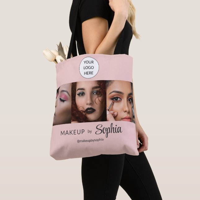 Blush Pink Script Logo Photo Makeup Studio Tote Bag (Close Up)