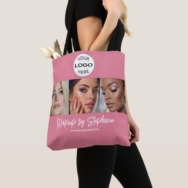 Blush Pink Script Logo Photo Makeup Studio Tote Bag (Close Up)