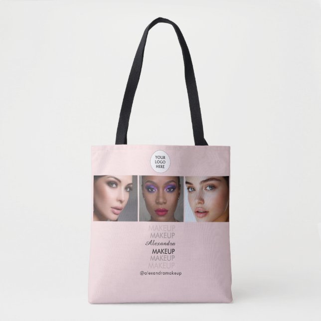 Blush Pink Script Logo Photo Makeup Studio Tote Bag (Front)