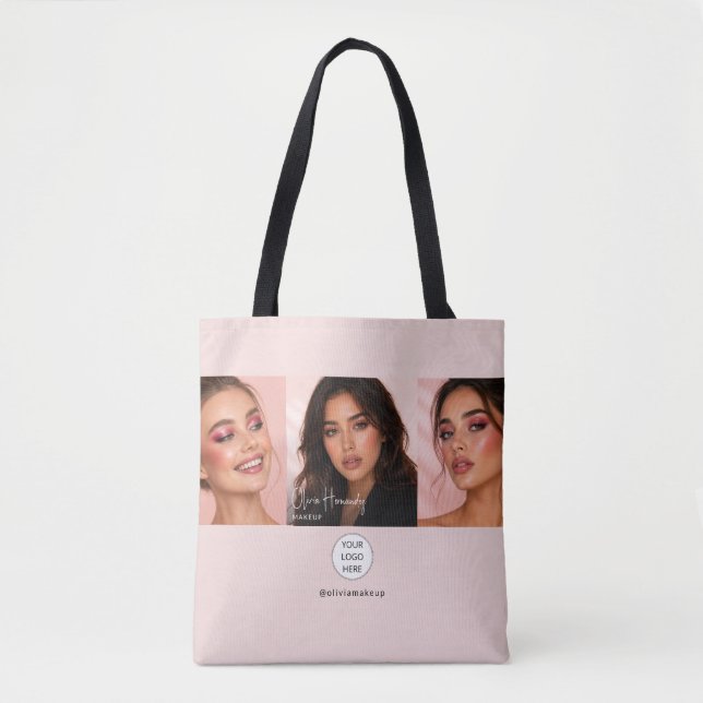 Blush Pink Script Logo Photo Makeup Studio Tote Bag (Front)