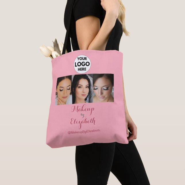 Blush Pink Script Logo Photo Makeup Studio Tote Bag (Close Up)
