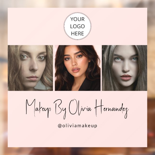 Blush Pink Script Logo Photo Makeup Studio Window Cling (Sheet 2)