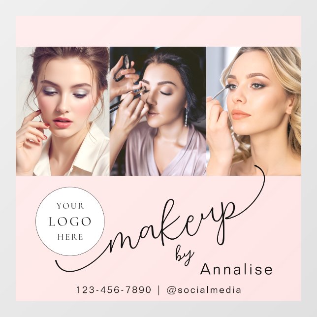 Blush Pink Script Logo Photo Makeup Studio Window Cling (Sheet)