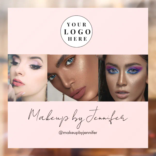Marked Script Makeup Blush Pink Script Logo Photo Makeup Studio Window Cling | Zazzle
