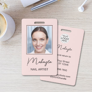 Blush Pink Script Logo Photo Nail Salon Badge