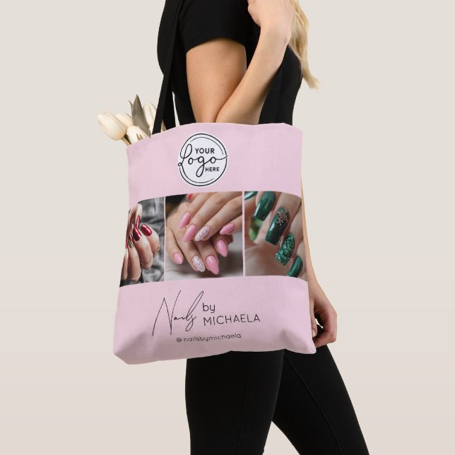 Blush Pink Script Logo Photo Nail Studio  Tote Bag (Close Up)