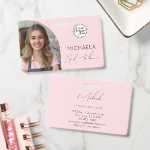 Blush Pink Script Logo Photo Nail Technician Badge