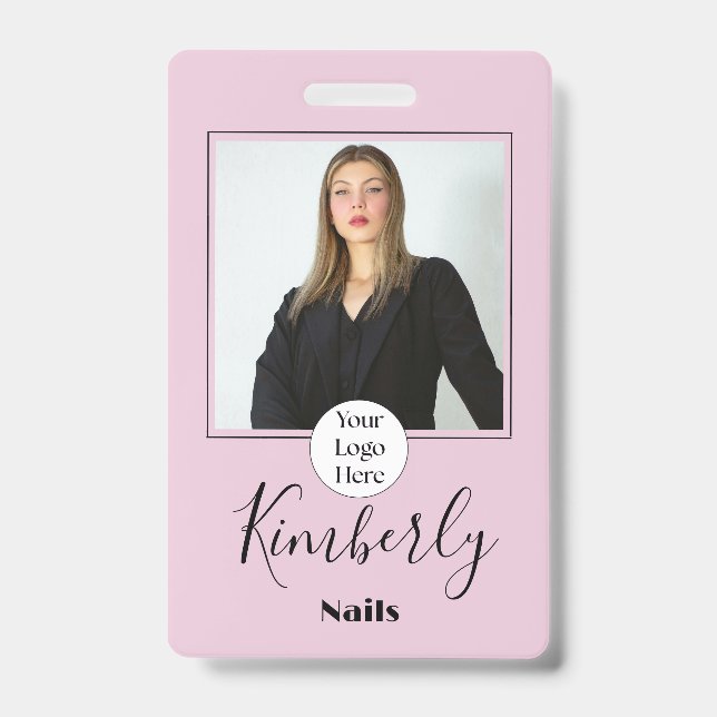 Blush Pink Script Logo Photo Nails Badge (Front)