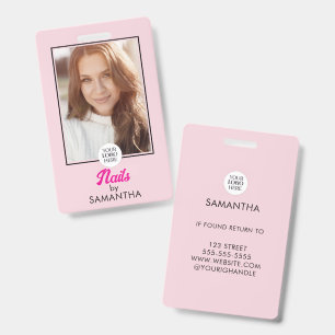 Blush Pink Script Logo Photo Nails Badge