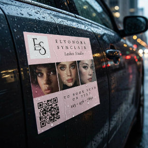 Blush Pink Script Logo Photo Qr Code Lashes Studio Car Magnet