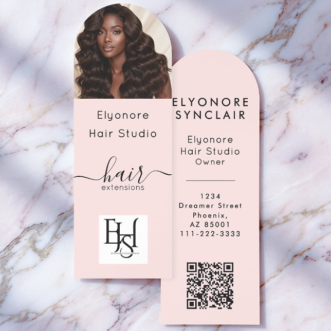 Blush Pink Script Logo QR Code Hair Business Card Bookmarks (Creator Uploaded)