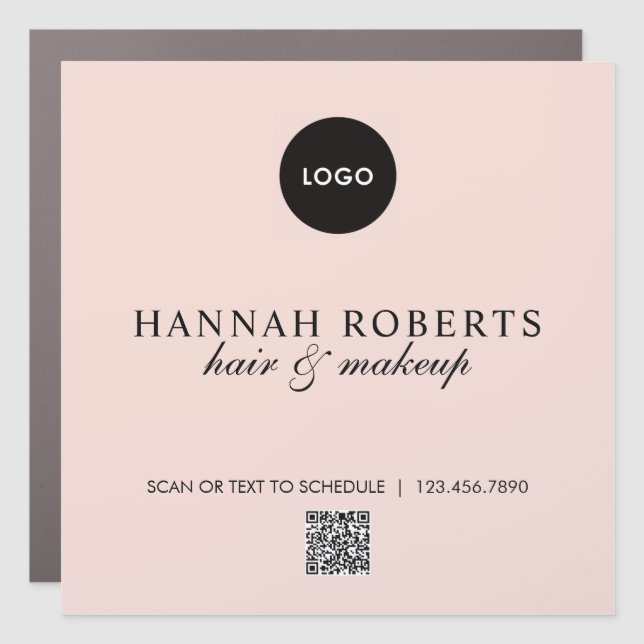 Blush Pink Script Logo QR Code Hair Makeup Car Magnet (Front)