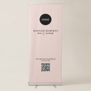 Blush Pink Script Logo QR Code Hair Makeup Retractable Banner