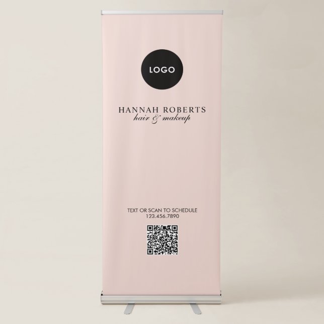 Blush Pink Script Logo QR Code Hair Makeup Retractable Banner (Front)