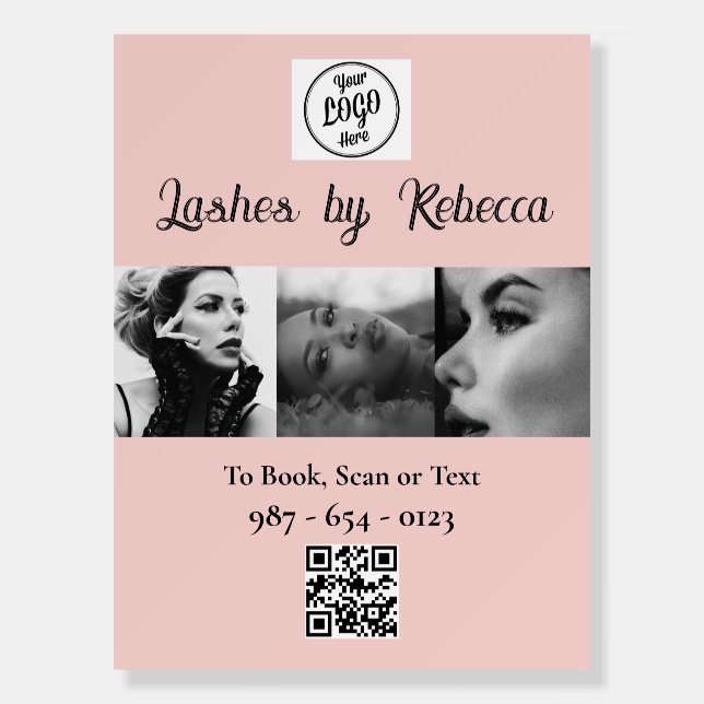 Blush Pink Script Logo QR Code Photo Eye Lashes Foam Board (Front)