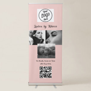 Blush Pink Script Logo QR Code Photo Eye Lashes Retractable Banner