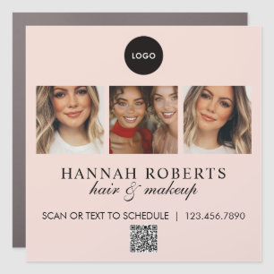 Blush Pink Script Logo QR Code Photo Hair Makeup Car Magnet