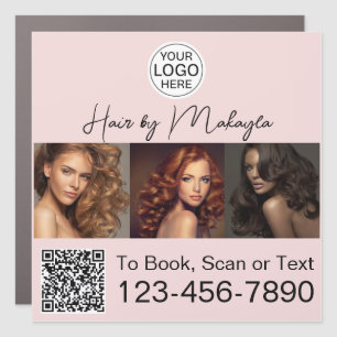 Blush Pink Script Logo QR Code Photo Hair Salon Car Magnet