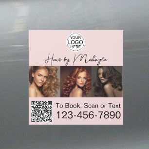 Blush Pink Script Logo QR Code Photo Hair Salon Car Magnet