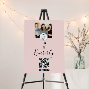 Blush Pink Script Logo QR Code Photo Hair Salon Foam Board