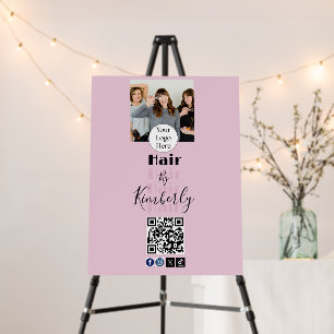 Blush Pink Script Logo QR Code Photo Hair Salon Foam Board