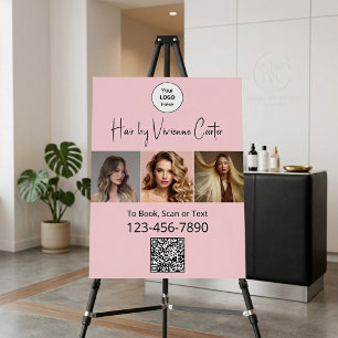 Blush Pink Script Logo QR Code Photo Hair Studio Foam Board