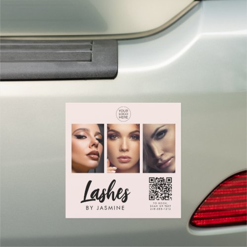 Blush Pink Script Logo QR Code Photo Lash Artist Car Magnet