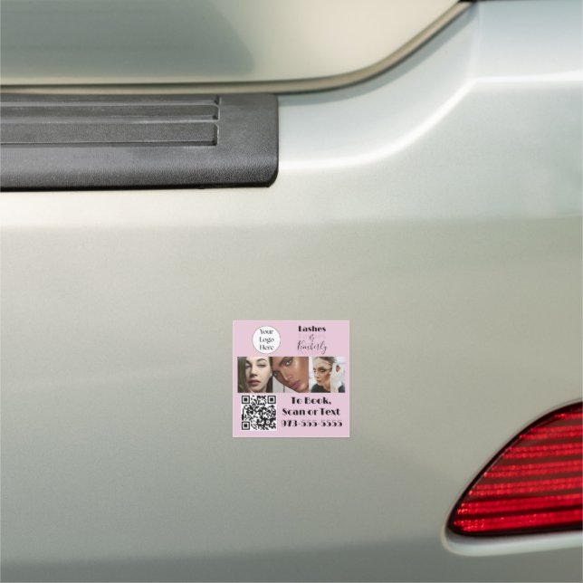 Blush Pink Script Logo QR Code Photo Lash Studio Car Magnet (In Situ)