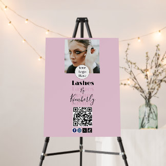 Blush Pink Script Logo QR Code Photo Lash Studio Foam Board