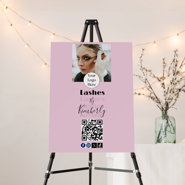 Blush Pink Script Logo QR Code Photo Lash Studio Foam Board (In Situ (Stand))