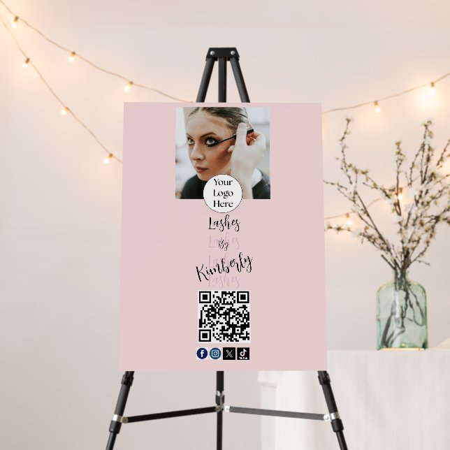 Blush Pink Script Logo QR Code Photo Lash Studio Foam Board (In Situ (Stand))