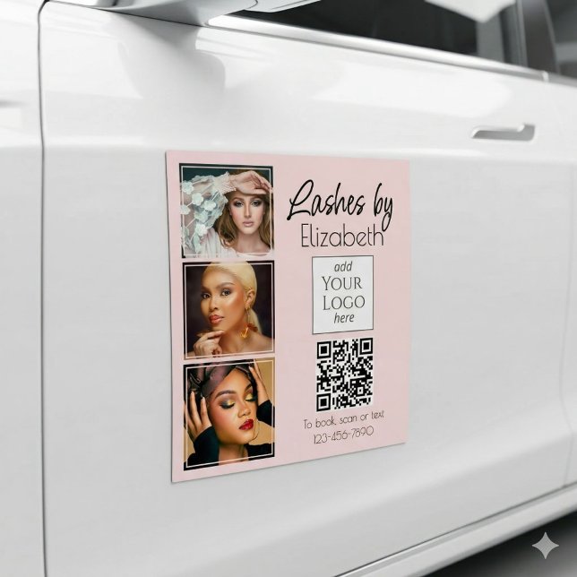 Blush Pink Script Logo QR Code Photo Lash Tech Car Magnet (Creator Uploaded)