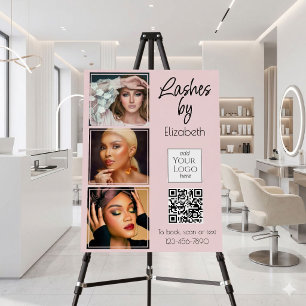 Blush Pink Script Logo QR Code Photo Lash Tech Foam Board
