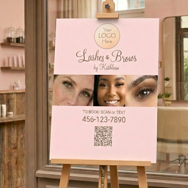 Blush Pink Script Logo QR Code Photo Lashes Brows Foam Board (Creator Uploaded)