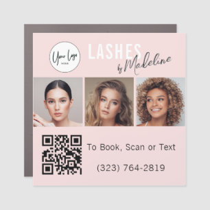 Blush Pink Script Logo QR Code Photo Lashes Car Magnet