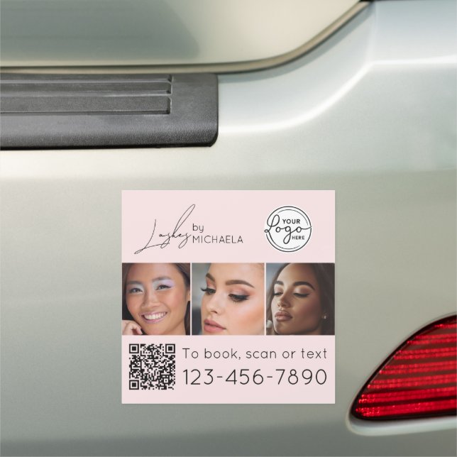 Blush Pink Script Logo QR Code Photo Lashes Car Magnet (In Situ)