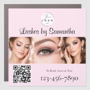 Blush Pink Script Logo QR Code Photo Lashes Car Magnet