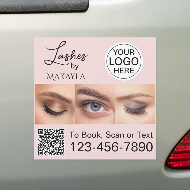 Blush Pink Script Logo QR Code Photo Lashes Car Magnet (Creator Uploaded)