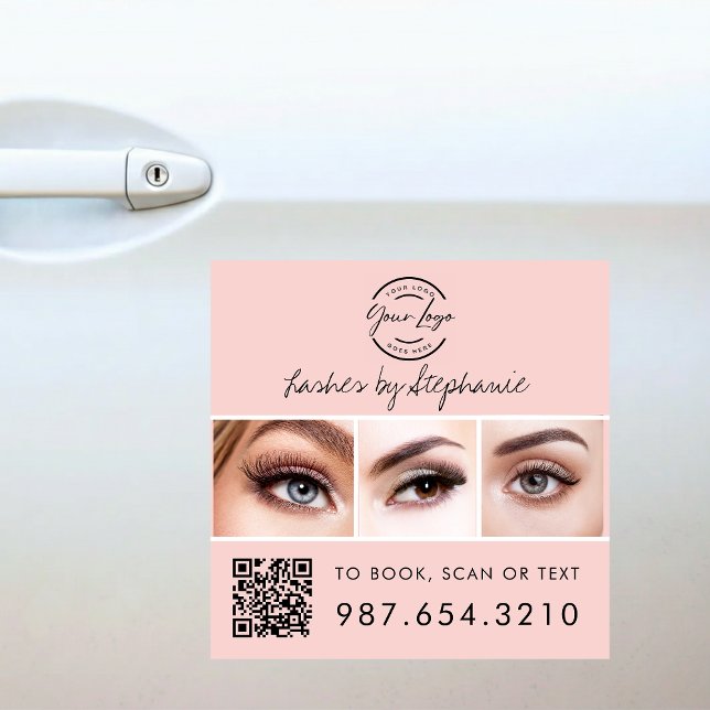 Blush Pink Script Logo QR Code Photo Lashes Car Magnet (Creator Uploaded)